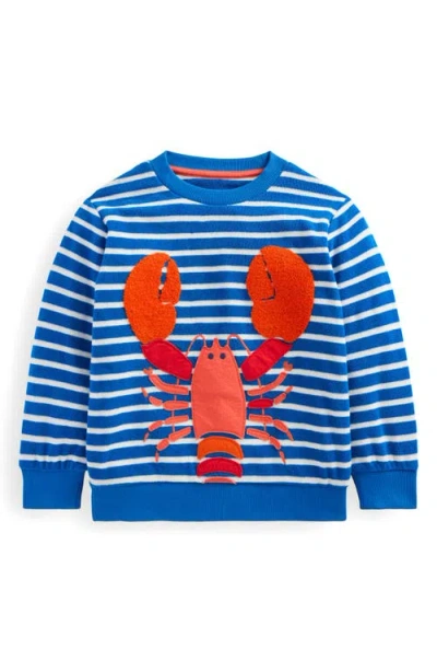 Mini Boden Kids' Stripe Lobster Appliqué Terry Cloth Graphic Sweatshirt In Blue And Ivory Lobster