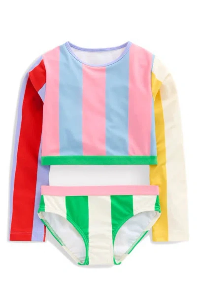 Mini Boden Kids' Stripe Long Sleeve Crop Two-piece Rashguard Swimsuit In Multi