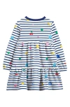 Mini Boden Kids' Stripe Long Sleeve Tiered Sweatshirt Dress In Navy/ivory Stripe