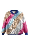 Mini Boden Kids' Stripe Metallic Bomber Jacket In Multi
