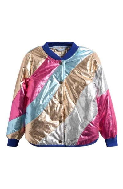 Mini Boden Kids' Stripe Metallic Bomber Jacket In Multi