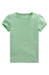 Mini Boden Short Sleeve Pointelle Top Spring Green/ Ivory Stripe Girls Boden In Green Stripe