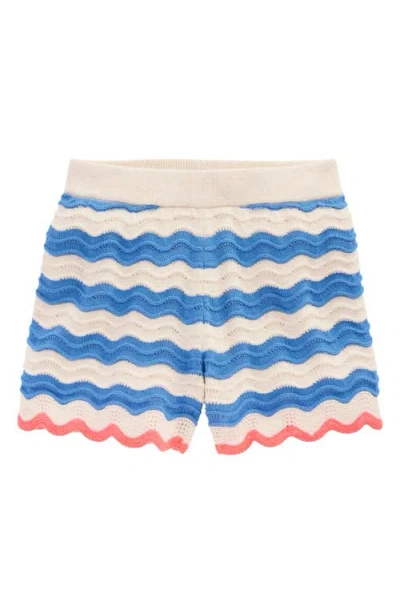 Mini Boden Kids' Stripe Pointelle Stitch Cotton Sweater Shorts In Blue