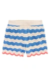 Mini Boden Kids' Stripe Pointelle Stitch Cotton Sweater Shorts In Blue