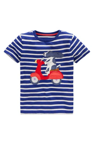Mini Boden Kids' Stripe Scooter Appliqué Cotton Graphic T-shirt In Blue Stripe Dog