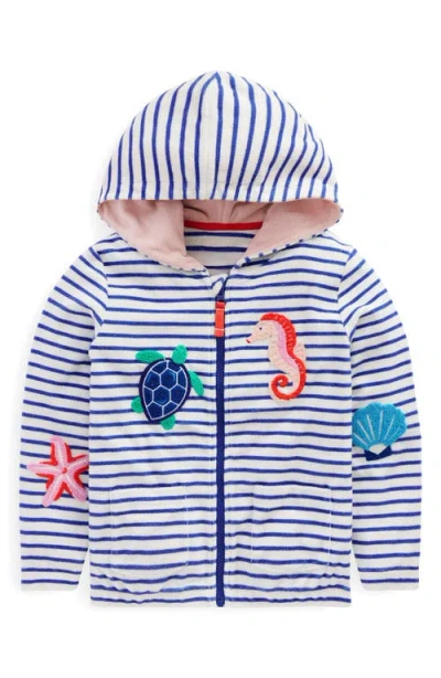 Mini Boden Kids' Stripe Sea Creature Embroidered Terry Cloth Zip-up Hoodie In Ivory/bright Blue Sea Stripe