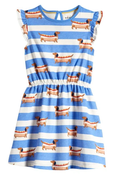 Mini Boden Kids' Stripe Sleeveless Cotton Dress In Surf Blue Hot Dog Stripe