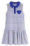 Mini Boden Kids' Stripe Terry Cloth Polo Dress In Starboard Navy/ivory Stripe