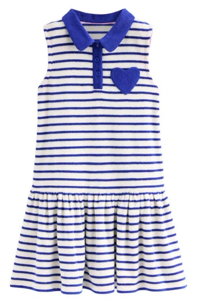 Mini Boden Kids' Stripe Terry Cloth Polo Dress In Starboard Navy/ivory Stripe