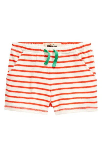 Mini Boden Kids' Stripe Terry Cloth Shorts In Jam Red Strawberry Stripe
