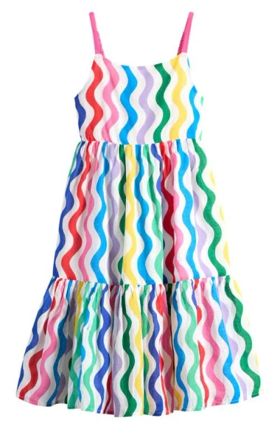 Mini Boden Kids' Stripe Tiered Cotton Sundress In Multi Wave
