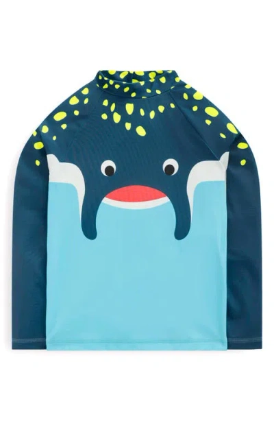 Mini Boden Kids' Sun Safe Long Sleeve Rashguard In Caribbean Blue Stingray