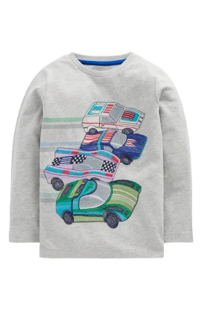 Mini Boden Kids' Superstitch Racing Cars Long Sleeve T-shirt In Gray