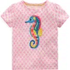 Mini Boden Kids' Superstitch Seahorse Embroidered Cotton Graphic T-shirt In Pink Woodblock Seahorse