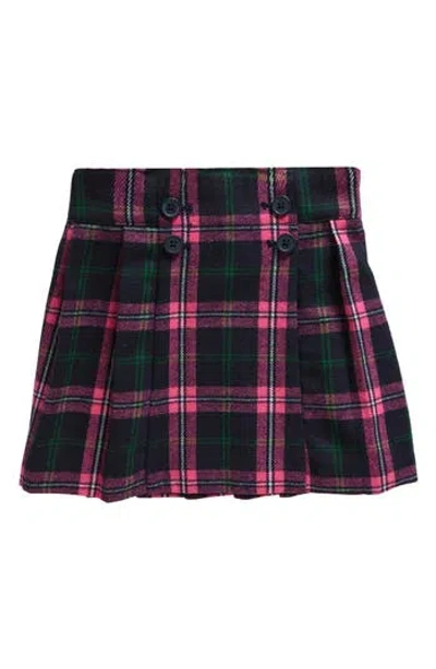 Mini Boden Kids' The Kilt Plaid Button Front Skirt In Navy/pink Check