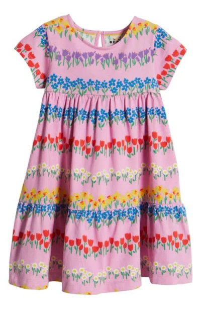 Mini Boden Kids' Tiered Cotton Jersey Dress In Cosmos Pink Floral Stripe