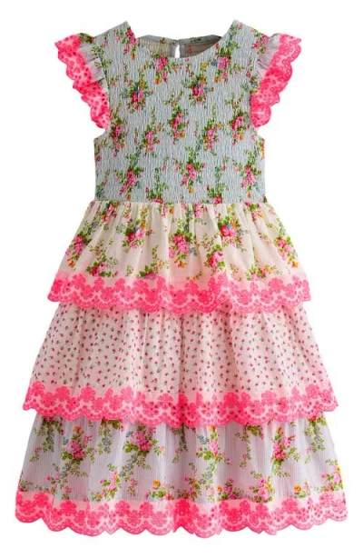 Mini Boden Kids' Tiered Lace Trim Dress In Black