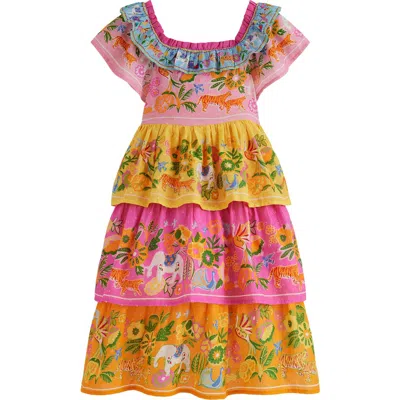 Mini Boden Kids' Tiered Ruffled Woven Dress In Multi