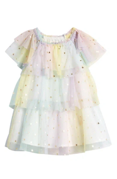 Mini Boden Kids' Tiered Tulle Dress In Multi Ombre Gold Foil Star