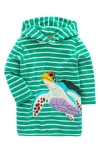 Mini Boden Kids' Turtle Appliqué Stripe Swim Cover-up Top In Blue Turtle