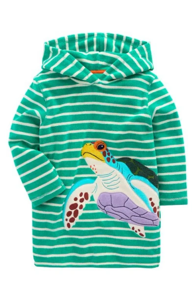 Mini Boden Kids' Turtle Appliqué Stripe Swim Cover-up Top In Blue Turtle