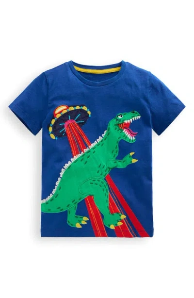 Mini Boden Kids' Ufo Dinosaur Appliqué T-shirt In Blue
