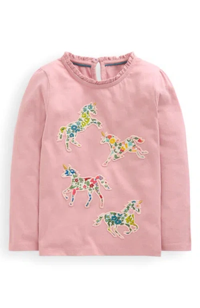 Mini Boden Kids' Unicorn Appliqué Cotton Graphic T-shirt In Pink