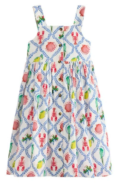 Mini Boden Kids' Vacation Print Cotton Button-up Sundress In Blue