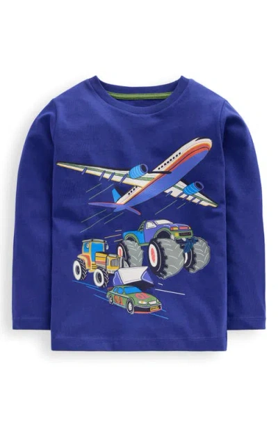 Mini Boden Kids' Vehicles Long Sleeve Cotton Graphic T-shirt In Blue