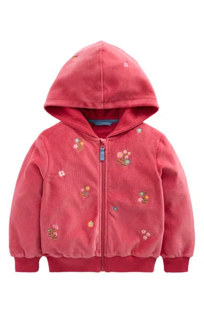Mini Boden Kids' Velour Zip-through Hoodie In Pink