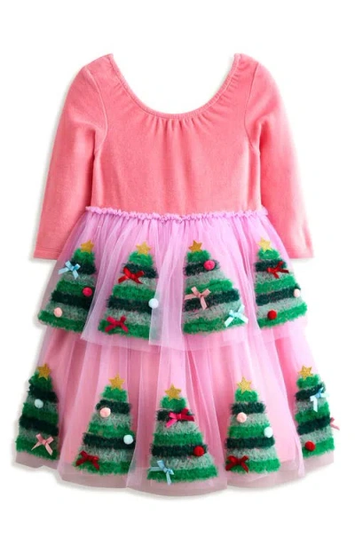 Mini Boden Kids' Velvet Tulle Appliqu Dressvintage Pink Christmas Trees  Girls Boden In Vintage Pink Christmas Trees | ModeSens