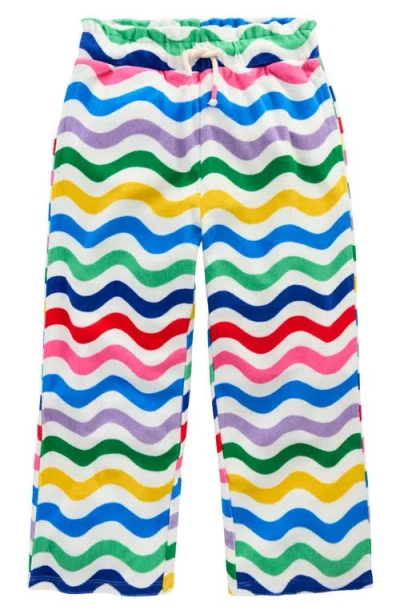 Mini Boden Kids' Wave Stripe Terry Cloth Pull-on Pants In White Multi Wave