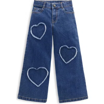 Mini Boden Kids' Wide Leg Heart Patch Jeans In Blue