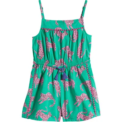 Mini Boden Kids' Wild Cat Print Cotton Romper In Green Leopard