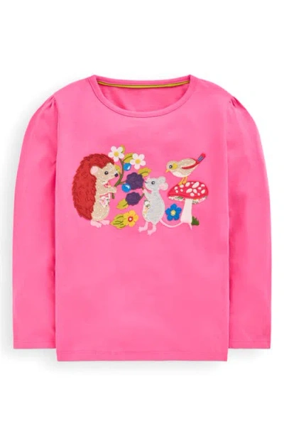 Mini Boden Kids' Woodland Critters Appliqué Cotton Graphic T-shirt In Pink