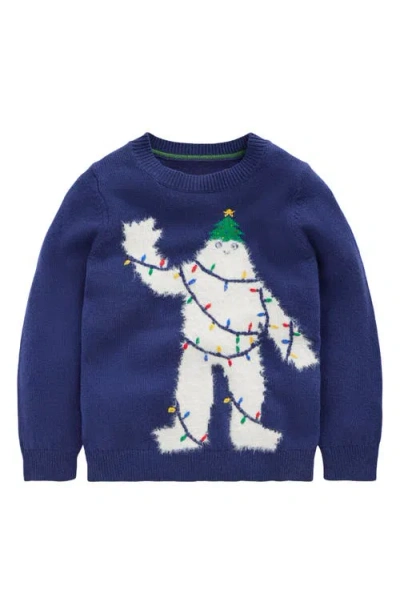 Mini Boden Kids' Yeti Holiday Crewneck Sweater In Blue