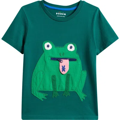 Mini Boden Kids' Zip Appliqué T-shirt In Green
