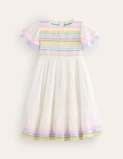 Mini Boden Kids' Lace Trim Tulle Dress Ivory Girls Boden In Yellow