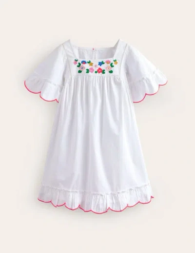 Mini Boden Kids' Lightweight Vacation Dress White Floral Embroidery Girls Boden