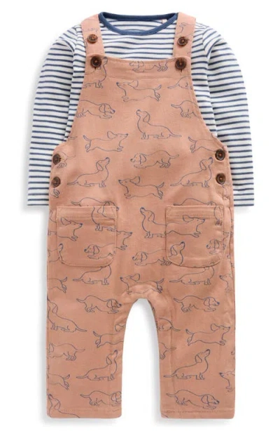 Mini Boden Babies'  Long Sleeve Cotton T-shirt & Print Overalls Set In Brown
