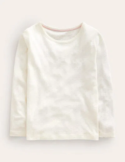 Mini Boden Kids' Long Sleeve Pointelle Top Ivory Girls Boden