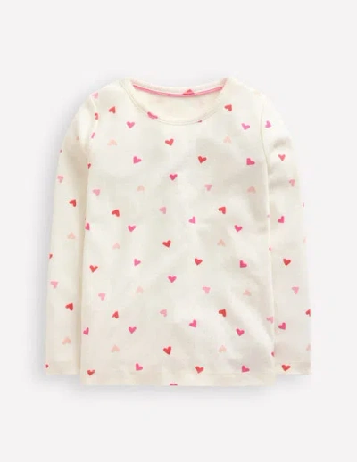 Mini Boden Kids' Long Sleeve Pointelle Top Ivory Hearts Girls Boden