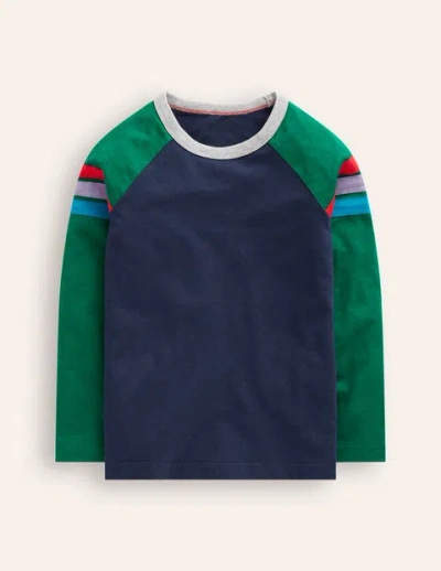 Mini Boden Kids' Raglan T-shirt Jewel Green/ Navy Boys Boden In Jewel Green/navy