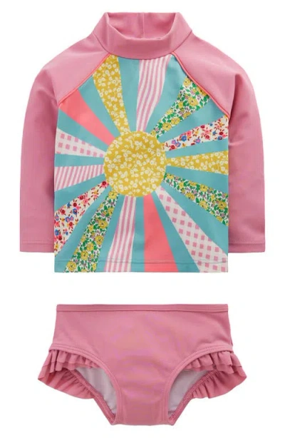 Mini Boden Babies'  Long Sleeve Two-piece Rashguard Swimsuit In Pink