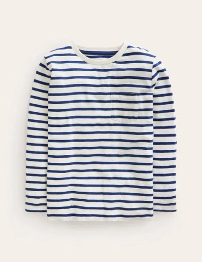 Mini Boden Kids' Long-sleeve Washed T-shirt Ivory/college Navy Boys Boden In Blue