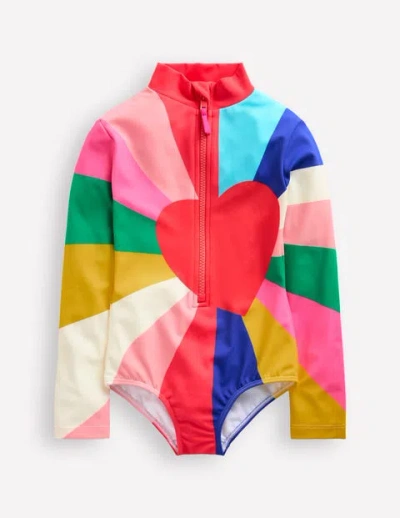 Mini Boden Kids' Long-sleeved Swimsuit Multi Rainbow Heart Girls Boden