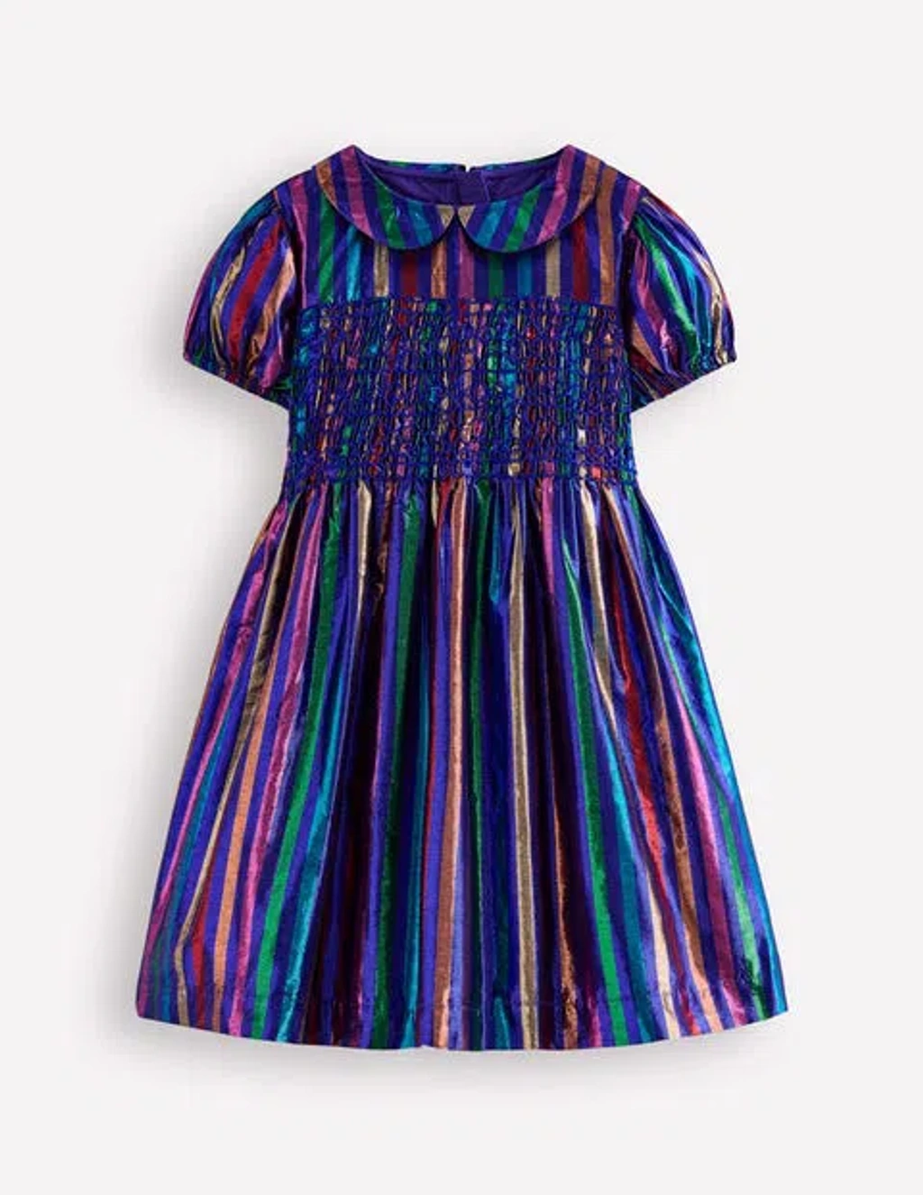 Mini Boden Kids' Metallic Smocked Party Dress Multi Lurex Stripe Girls Boden  | ModeSens