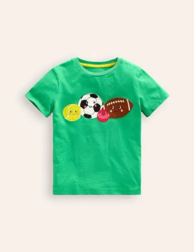 Mini Boden Kids' Novelty Sports Balls T-shirt Pea Green Sports Boys Boden