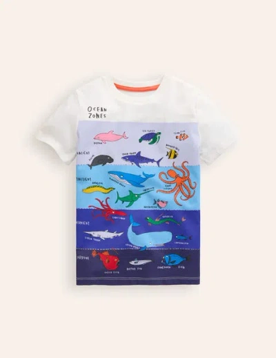 Mini Boden Kids' Ocean Zones Printed T-shirt Ivory Sea Life Boys Boden