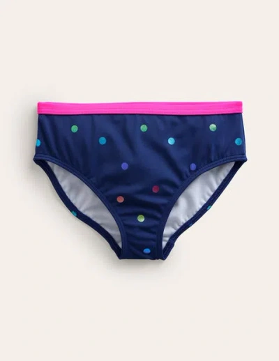 Mini Boden Kids' Patterned Bikini Bottoms Navy Rainbow Confetti Spot Girls Boden